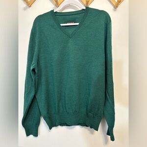 Allen Edmonds 100% Merino Wool V-neck‎ Green Sweater Preppy Designer Large